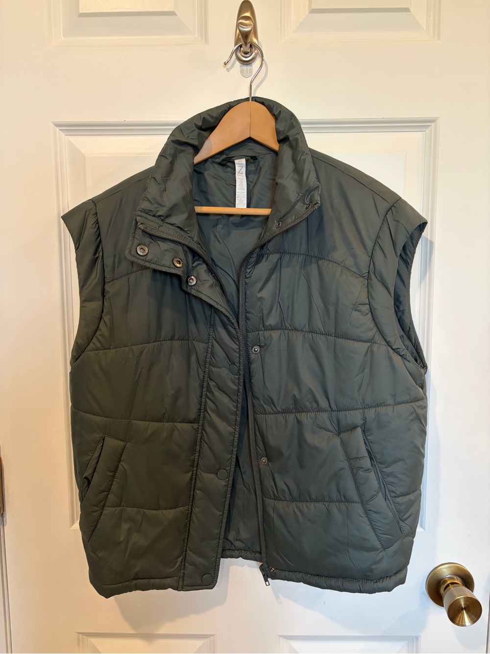 Zella Quilted Puffer Vest in Olive Green